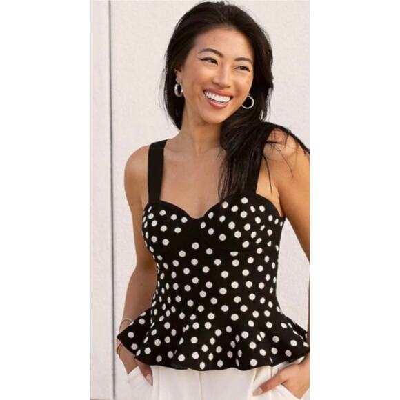 Express Women's Body Contour Polka Dot Sweater Medium Black and Off White - Picture 2 of 11